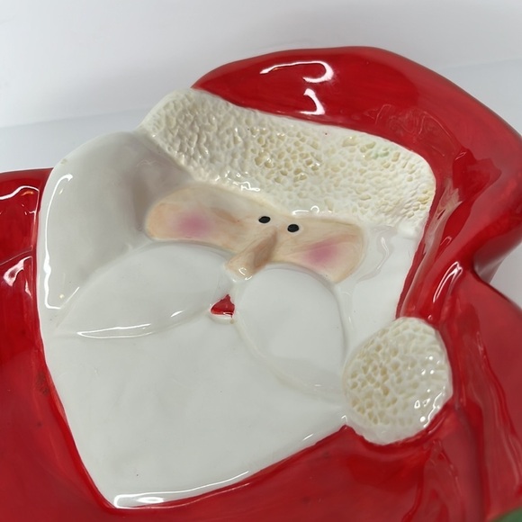 Holiday Home Earthware Hand Painted Santa Claus 11” Candy Dish Serving Platter - Picture 8 of 10